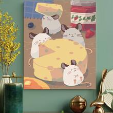 Framed 1pc Cute Mouse & Cheese Canvas Wall Art - Healing Cartoon Themed Print, Soft Stylish Home Decor, Ready-To-Hang For Children's Room & Kitchen - Framed - View 3