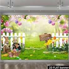 7x5ft Spring Easter Garden Photography Backdrop Green Grass Lawn Pink Floral Fence Background - Multicolor 1 - View 3