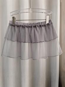 1件硬质网纱弹力腰蓬松多层荷叶边迷你裙 - 彩色 - 查看 2