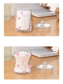 可爱蝴蝶结印花化妆棉棉签收纳盒，棉签牙线收纳罐，亚克力透明化妆棉罐，化妆品收纳盒，适用于家庭、办公室、办公桌