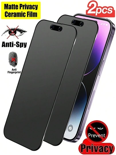 2Pcs Matte Privacy Screen Protector Compatible With Iphone 17 Pro Max 6.9-Inch Soft Film, Non Glass, Full Coverage Anti-Peeping Anti Spy Anti Glare Ceramic Film, Anti-Fingerprint, Case Friendly Compatible With IPhone 17 Pro Max 17 Air 16 Pro Max/16 Pro/15 Pro Max/14 Pro Max/13 Mini/12/11/XS MAX/XR/8+/7 Plus Screen Protection Essentials, Applicable To Daily Shield, Office, Home Daily Shield Office Home Phone Screen Protector Phone Accessories Anti-Spy Waterproof Shockproof Anti-Fall Scratch Resistant