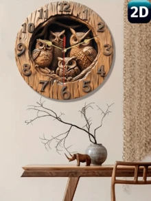 1pc Vintage Owl Wooden Round Wall Clock - 10-12 Inch Silent Non-Ticking Quartz Movement, Farmhouse Decor, Owl & Bird Nest Design, Ideal For Living Room, Bedroom, Cafe, Dining Room, Bar - Perfect Christmas Gift - Multicolor - View 7