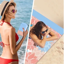 1 Set 83"X79" (210x200cm) Beach Blanket, With Portable Hooks And Spikes, Large Oversized Beach Mat, Waterproof And Sandproof Outdoor Floor Mat, Storable Foldable Picnic Mats, Beach Towel, Quick-Drying Moisture-Proof Mat, Blue Pink Floral Design, Wear-Resistant Polyester Material, Compact And Lightweight Beach Accessories, Comfortable Family Picnic Mats, Summer Family Party Supplies, For 2-8 Adults Travel Park Camping Hiking Holiday Concert Crawling Mat - 彩色 - 查看 6