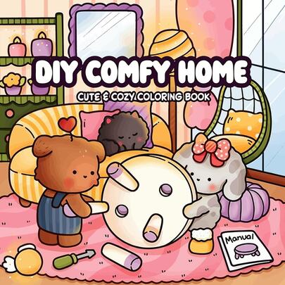 40 Pages 190gsm "Cozy Home" Cute Adult Coloring Book, Hand-Drawn Warm Home Animal Scenes, Easy Coloring, Stress Relief Creative Fun Stationery, Valentine's Day Gift, Healing Leisure Doodle Book
