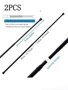 2pcs/1pc Black No-Drill Adjustable Length Curtain Rod, Shower Curtain Rod - Minimalist Iron Extendable Curtain Rod, Suitable For Kitchen, Bathroom, Wardrobe, Shoe Rack - Black - View 20