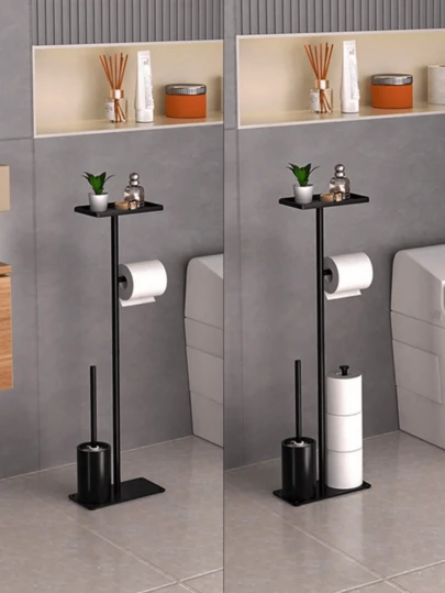 1. Prateleira de chão multifuncional para armazenamento, design minimalista e elegante, moderna e estilosa, solução de armazenamento que economiza espaço, porta-papel higiênico de chão com escova sanitária, prateleira para papel higiênico à prova de umidade, prateleira vertical integrada, acessórios para banheiro, armazenamento e organização, decoração de banheiro, decoração de outono, adequada para banheiro, quarto, presente de Natal, presente de Dia dos Namorados