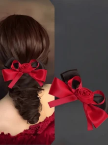 قطعة واحدة من مشبك شعر نسائي بريشة وفيونكة مرصعة بالراين ذو طراز بالية راقي، بألوان أحمر وأخضر وأزرق وبنفسجي وزهري وشمبانيا وبيج، إكسسوارات شعر أنيقة وجذابة للنساء - متعدد الألوان - مشاهدة 1