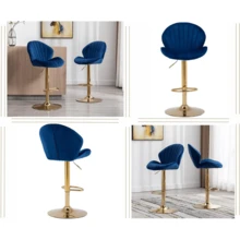WAHSON OFFICE CHAIRS 2PCS Wahson Adjustable Velvet Bar Stool High Bar Chair Counter Stools With Gold Leg, Padded Gold Stool For Bar/Kitchen - 寶藍色 - 查看 6