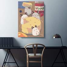 Framed 1pc Cute Mouse & Cheese Canvas Wall Art - Healing Cartoon Themed Print, Soft Stylish Home Decor, Ready-To-Hang For Children's Room & Kitchen - Framed - View 4