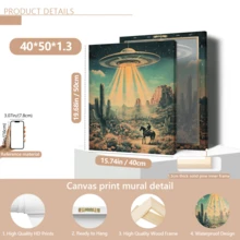 1 szt. Plakat ścienny w stylu vintage, styl dekoracyjny retro, klasyczny nowoczesny obraz na płótnie z UFO i kowbojem na koniu, plakat z krajobrazem w ramie z żywicy, z ramą lub bez, dekoracja pokoju, wystrój domu, wystrój akademika, hotelu, domu, salonu, sypialni, łazienki i biura