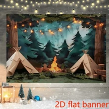 2D PlaneForest Scene With Tent, Fire Pit & String Lights | Party Backdrop | Camping Theme Decor | Versatile Decor Piece, Camping Accessories | Perfect For Parties, Photo Booths & Event Decorations - 1 Item - View 6