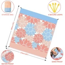 1 Set 83"X79" (210x200cm) Beach Blanket, With Portable Hooks And Spikes, Large Oversized Beach Mat, Waterproof And Sandproof Outdoor Floor Mat, Storable Foldable Picnic Mats, Beach Towel, Quick-Drying Moisture-Proof Mat, Blue Pink Floral Design, Wear-Resistant Polyester Material, Compact And Lightweight Beach Accessories, Comfortable Family Picnic Mats, Summer Family Party Supplies, For 2-8 Adults Travel Park Camping Hiking Holiday Concert Crawling Mat - 彩色 - 查看 8