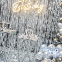 3pcs Silver Foil Fringe Curtains With Shiny Metallic Thread Backdrop, Suitable For Decorating Birthday, Wedding, Party, 70s, 80s And 90s Disco Theme, Graduation, Halloween, Bachelorette Party, Anniversary Decor, Adult Satin Sheer Curtains, Glitter Aluminum Foil Fringe Curtains (Rainbow Pink Party Supplies)