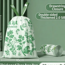 100pcs Large Size Garbage Bags - Household Pull-Cord Style Tear-Resistant High Capacity Tote Bags, Magnolia Flower Pattern, Thick Material, Suitable For Home Use, Non-Tear, Easy To Clean.