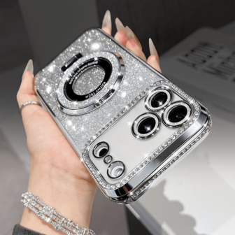 Luxury Shiny Sequin Camera Rhinestone Ring Holder Phone Case, Compatible With IPhone 17 Pro Max Air 16 15 14 13 12 11 Pro Max X XS MAX 6S 7 8 Plus SE2 3, Orange, Silver, Pink Gradient Sequin Electroplated Phone Case, Suitable For Girls And Women