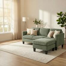L-Shaped Corduroy Sofa 4-Seat - Grey Modern Luxury Sectional Couch With Memory Foam Padding, Ideal For Living Rooms & Small Apartments (Easy Assembly) - màu xanh lá - Xem 1