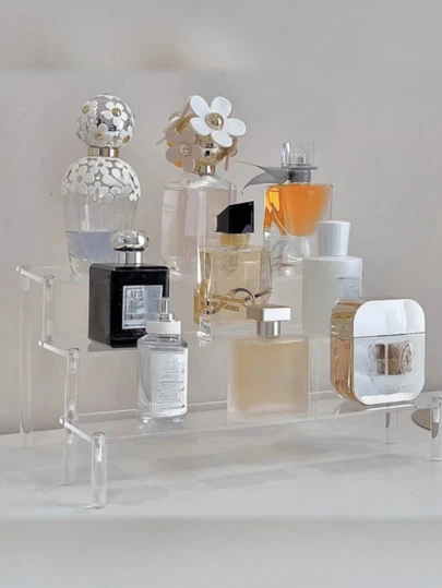 1pc Acrylic Tiered Display Rack, 3-Tier Pyramid Shaped Display Stand, Home Storage Display Rack, Jewelry & Cosmetics Display Shelf, Multi-Layer Transparent Storage Display Rack, Perfume Holder