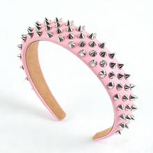 女士铆钉皮革发箍，朋克摇滚风格，银色金属铆钉点缀，Y2K哥特风发饰，适合音乐节、派对、街头服饰、角色扮演等场合，可作发带或头饰。 - 彩色 - 查看 3