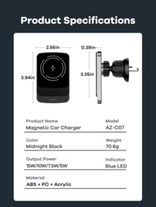 REMAX 15W车载无线快充；自动夹紧；360°自由旋转；稳固防震；中控台手机支架；通用导航支架；兼容/安卓；汽车配件；汽车用品 - AZ-C07 - 查看 8