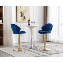 WAHSON OFFICE CHAIRS 2PCS Wahson Adjustable Velvet Bar Stool High Bar Chair Counter Stools With Gold Leg, Padded Gold Stool For Bar/Kitchen - 寶藍色 - 查看 7