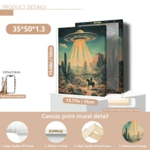 1 szt. Plakat ścienny w stylu vintage, styl dekoracyjny retro, klasyczny nowoczesny obraz na płótnie z UFO i kowbojem na koniu, plakat z krajobrazem w ramie z żywicy, z ramą lub bez, dekoracja pokoju, wystrój domu, wystrój akademika, hotelu, domu, salonu, sypialni, łazienki i biura