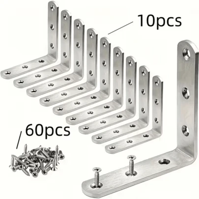 70 st. kraftiga L-formade vinkelfästen (70 st. set) - 90 graders rätvinkliga kopplingar med förborrade hål och matchande skruvar, lämpliga för möbler, hyllor, skåp, bord, skrivbord och metallfästen