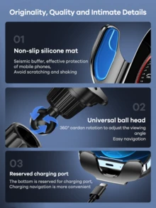 Remax Wireless Car Phone Charger Holder, One-Click Lock Anti-Shake, 360° Rotation Adjustment, Silicone Base Won't Block Vision, Fits 4.7-7.2 Inch Phones, Car Accessories, Car Essentials - M9 - View 7