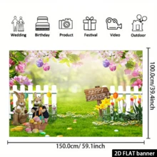 7x5ft Spring Easter Garden Photography Backdrop Green Grass Lawn Pink Floral Fence Background - Multicolor 1 - View 6