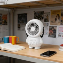 Ventilador de Escritorio USB con Luz RGB, Diseño de Astronauta - 3 Velocidades de Viento, Base Flexible, Regalo Creativo ​       Ventilador USB de Astronauta con Luces Coloridas, Pequeño Ventilador de Escritorio Nuevo Estilo! Ventilador LED de Astronauta con Efectos de Iluminación Únicos - C - Blanco - Ver 3