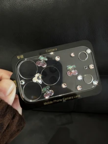 Luxury Sparkling Crystal Pink Cherry Leaf Fruit Transparent Camera Lens Film, Compatible With IPhone 17 Pro Max/17 Pro, Fresh And Fashionable, Full Coverage Lens Protector Applicable To Daily Shield, Office, Home Daily Shield Office Home Phone Camera Cover Waterproof Shockproof Anti-Fall Scratch Resistant - Clear - View 3