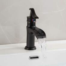 حنفية حوض الحمام الديكورية من البرونز الأسود، صنبور الشلال، جسم من النحاس، تحكم مزدوج في الحرارة والبرودة، صنبور حوض فاخر عصري رجعي، واجهة G1/2، مع 2 خرطوم 60 سم، 2 محول G3/8 - اليد الثانية - مشاهدة 8