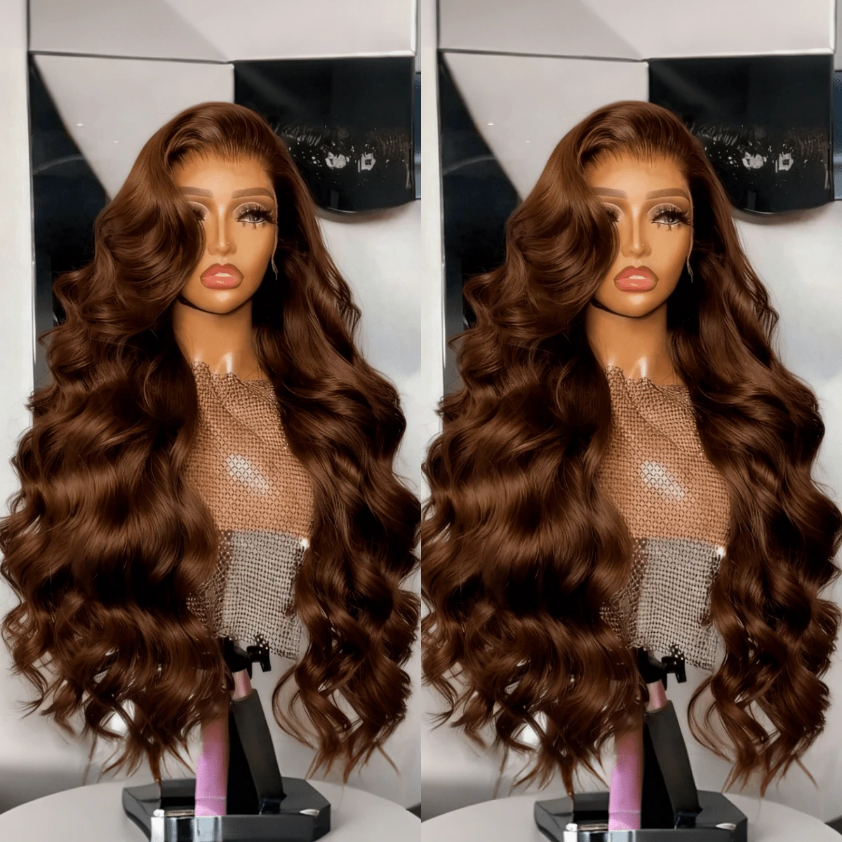 Coleen 250% Human Hair Wigs Chocolate Brown Body Wave Wig Human Hair Glueless 13x4 Lace Front Wig #2 Dark Brown Wig 13x6x1T Part Wig Pre Plucked With Baby Hair Glueless Wigs #1B Natual Color Human Hair Chocolate Brown Body Wave Lace Front Wigs For Christmas - S4 - 查看 1