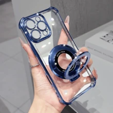 Drop-Resistant Anti-Drop Phone Case Compatible With IPhone 17 15 Pro Max Bracket Holder Stand Case Luxury Transparent Plating Lens Protecion Cover Compatible With IPhone 17/6/7/8/X/XS/XR/11/12/13/14/15/16/16e, Galaxy S22/23/24/25/S24 FE/S25 EDGE, A04/05/06/A14/A15/A16/A24/A25/A34, Compatible With Redmi Note 9/10/11/12/13, Compatible With Redmi 9/10/12/13C 14C, OPPO, MOTO, Honor X, HW, RENO Realme C53 C55 C61 C63 C65 C75 - Blue - View 6