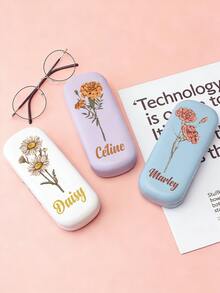Customized Birthday Flower Name PU Leather Eyeglass Case, Personalized Fashion Glasses Box, Customized Hard Shell Eyewear Case, Scratch-Resistant Fashionable Eyeglasses Storage Box With Soft Lining, New Minimalist Design - Flowers - View 7