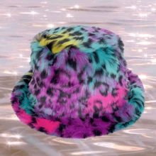Leopard Print Boho Fuzzy Bucket Hat, Suitable For Everyday Wear - A - View 2
