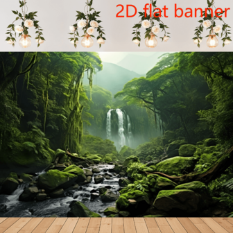 2D Plane1pc,Graceful Natural Scenery Backdrop Evergreen Forest Jungle Rock Flowing Mountain Stream Rainforest Photography Background Birthday Party Events Photo Studio Props, Photobooth Studio Prop, Party Supplies