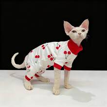 秋冬季斯芬克斯猫服装，无毛猫背心，卡通全覆盖猫咪服装，防掉毛 - 紅色 - 查看 9