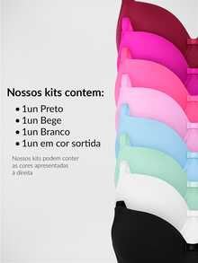 Kit 4 Peças Sutiã Bojo e Sustentação 3 Cores Essenciais + 1 Cor da Sortida Reforçado - Cores Sortidas - Visão 8