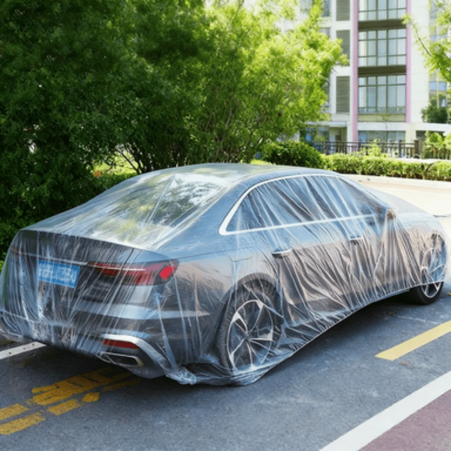 1pc Disposable Car Dust Cover With Drawstring, Waterproof, Dustproof, Anti-Bird Droppings, Anti-Fallen Leaves, Convenient And Practical, Thickened Dust-Proof Layer - Multicolor - View 1