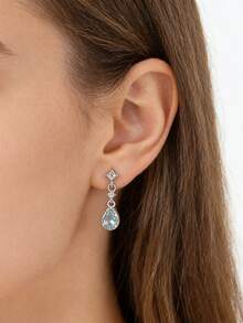 1 Pair S925 Sterling Silver Synthetic Zirconia Teardrop Long Earrings, Elegant & Chic For Women's Daily Wear And Parties, Bohemian Quality Jewelry