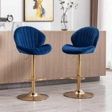 WAHSON OFFICE CHAIRS 2PCS Wahson Adjustable Velvet Bar Stool High Bar Chair Counter Stools With Gold Leg, Padded Gold Stool For Bar/Kitchen - 寶藍色 - 查看 8
