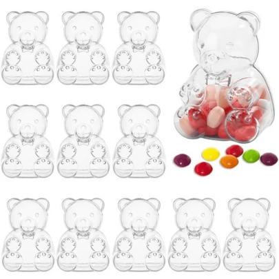 12pcs Transparent Candy Boxes, Bear Shaped Detachable Containers With Lids, Suitable For Wedding, Birthday, Christmas, Halloween, Easter, Gender Reveal Party, Candy, Cake, Chocolate Display