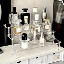 1pc Acrylic Tiered Display Rack, 3-Tier Pyramid Shaped Display Stand, Home Storage Display Rack, Jewelry & Cosmetics Display Shelf, Multi-Layer Transparent Storage Display Rack, Perfume Holder
