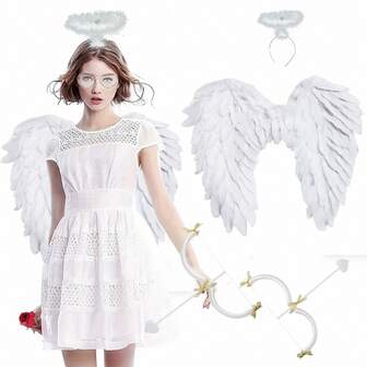 1/4pcs Cupid Costume Props For Valentine's Day, Including Red Feather Wings, Heart-Shaped Sunglasses, Bow And Arrow, Halo Headpiece, Suitable For Holiday Events, Theme Parties, Masquerade Photo Props