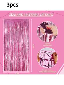 1/2/3/4/5/6件装金属丝流苏背景帘，适用于生日、婚礼、圣诞节装饰及其他场合 - 粉色 - 查看 9