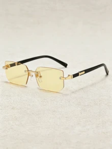 1pc Men Women Small Frame Rimless Fashion Glasses Y2K Fashion For Summer Beach Driving Daily Wear Versatile Gift Idea - Yellow - View 1