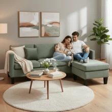 L-Shaped Corduroy Sofa 4-Seat - Grey Modern Luxury Sectional Couch With Memory Foam Padding, Ideal For Living Rooms & Small Apartments (Easy Assembly) - màu xanh lá - Xem 4