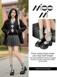 White Fairy-Style Mary Jane Flat Shoes For Women, 2025 Summer New Vintage Versatile Petite Height Increase With Dress - Black - View 8