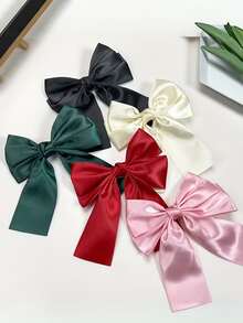 5 Piezas de Grandes Lazos de Satén para Mujeres y Niñas, Grandes Clips de Cabello con Moño de Cinta Sedosa, Accesorios de Día de San Valentín Estilo Francés con Cola Larga, Accesorios de Cabello Elegantes para Boda, Fiesta y Uso Diario Día de San Valentín Lazo Negro Lazo Blanco Lazo Rojo Lazo Verde - Multicolor - Ver 2