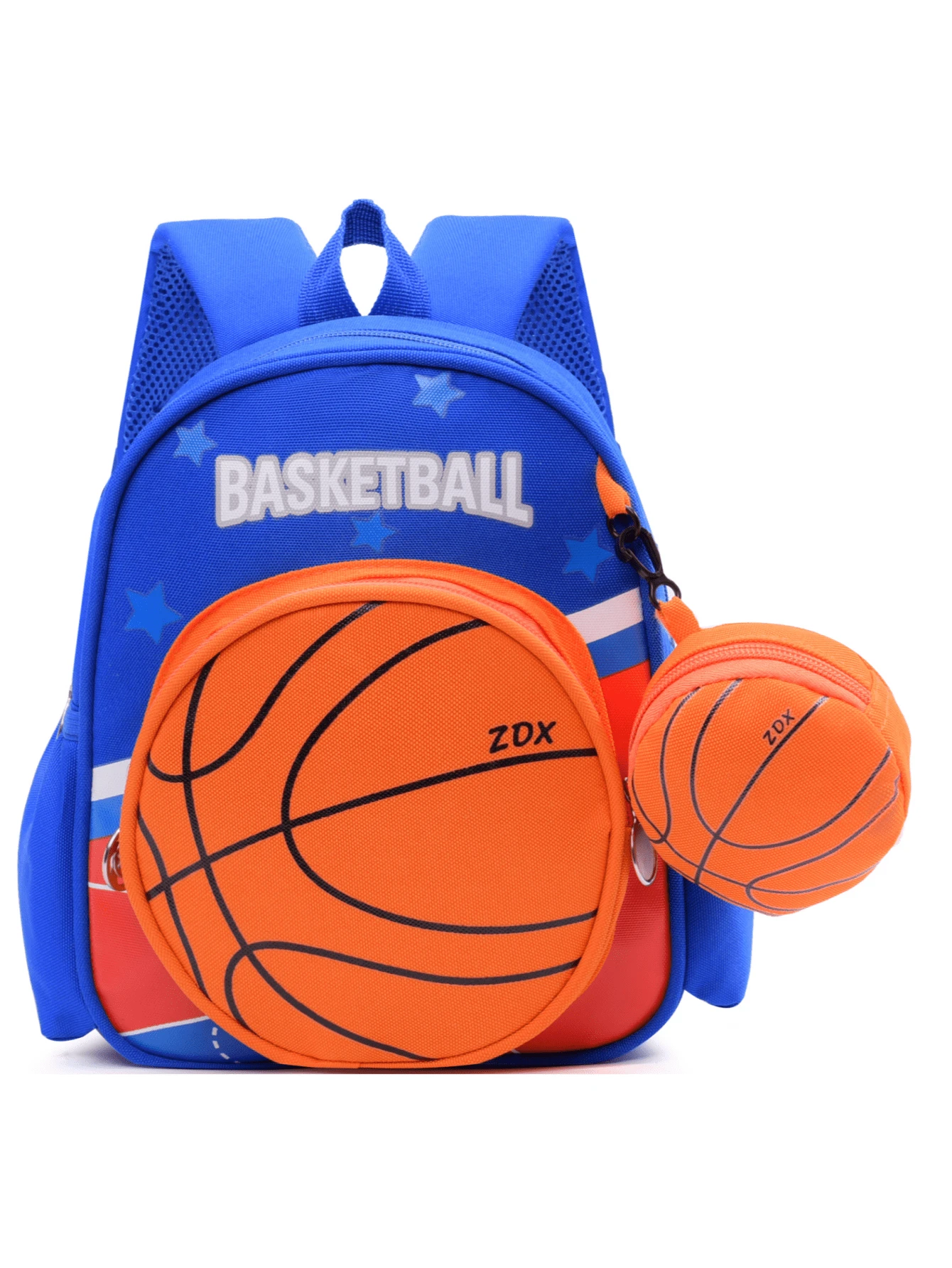 Casual Backpack, New Lightweight & Comfortable, Cute Cartoon Design, Versatile School Bag - Royal Blue Basketball - View 1